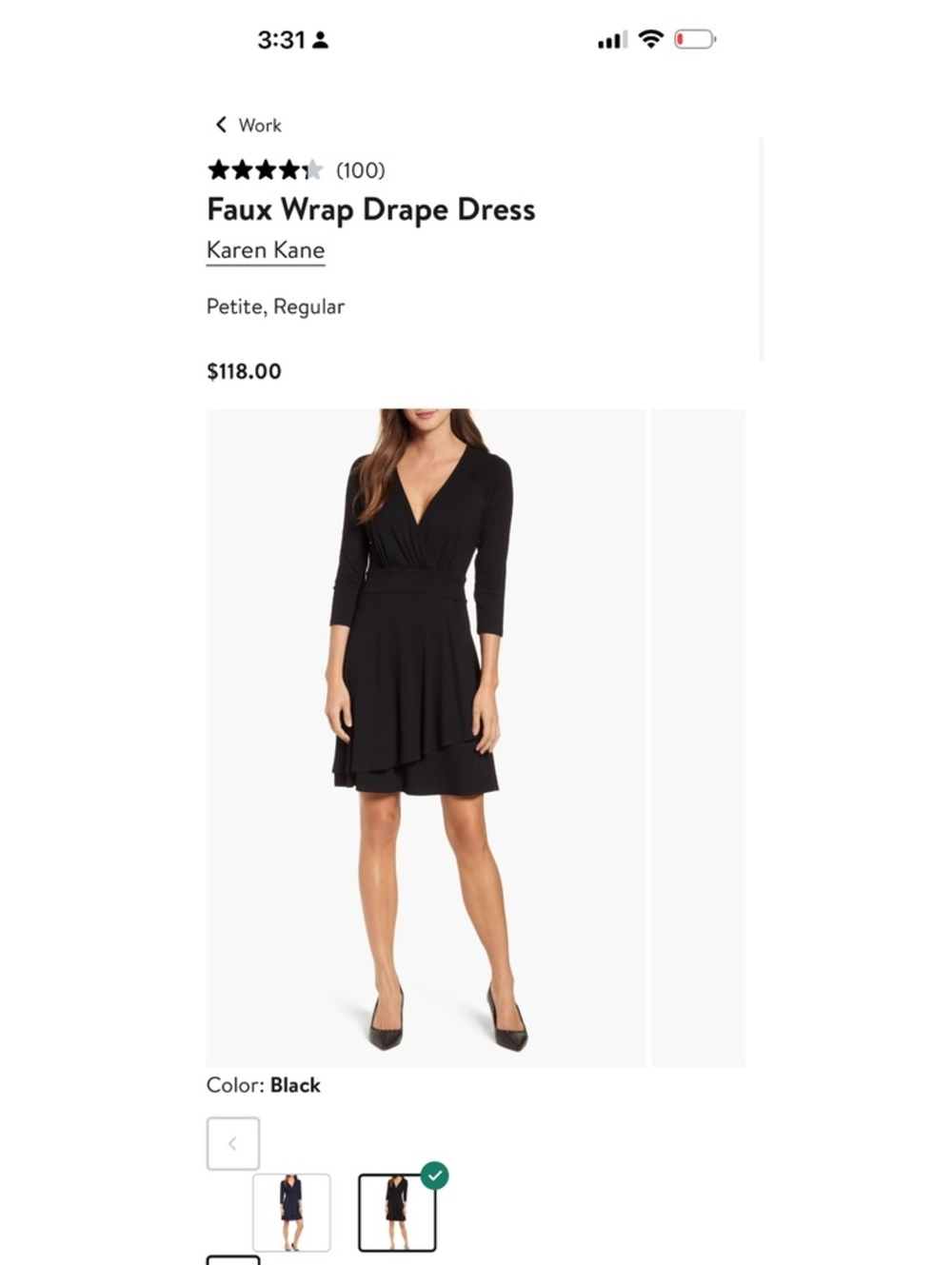 Karen Kane Faux Wrap Drape Dress